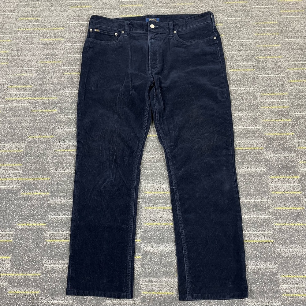 Polo Ralph Lauren Varick Slim Straight Corduroy Pants Men 36x32 Blue 5 pocket
